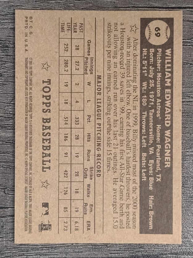2001 Topps Heritage #69 Billy Wagner Black