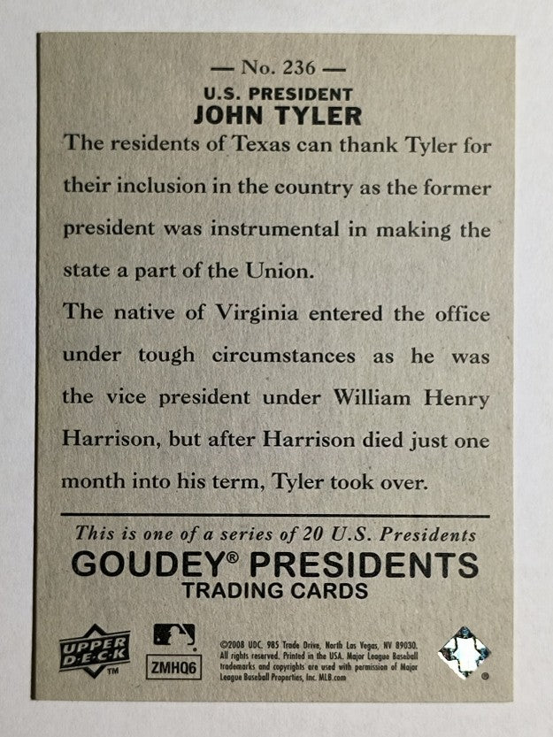2008 Upper Deck Goudey #236 John Tyler SP