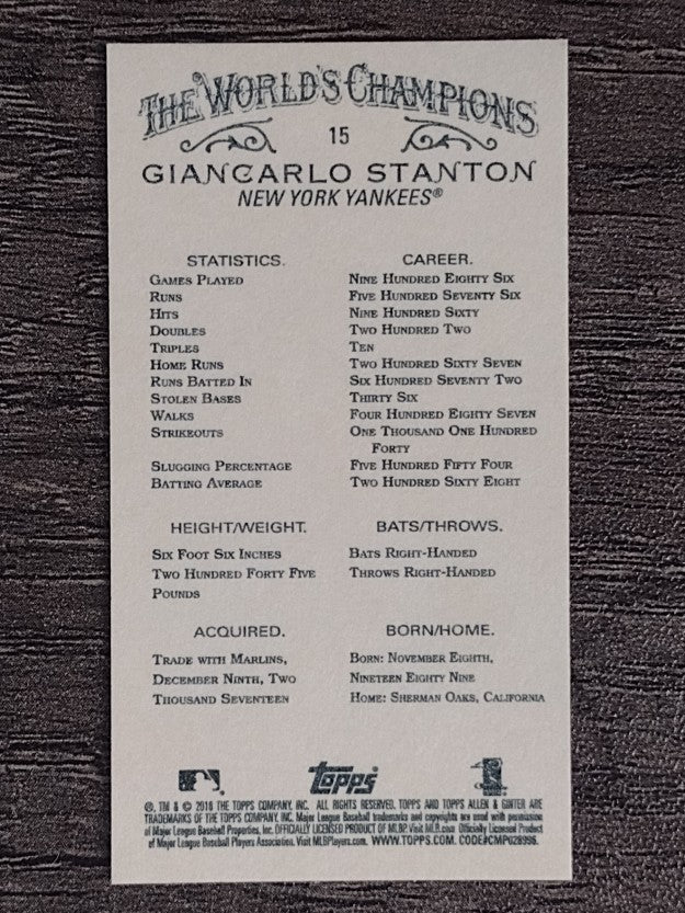 2018 Topps Allen and Ginter Mini Gold #15 Giancarlo Stanton