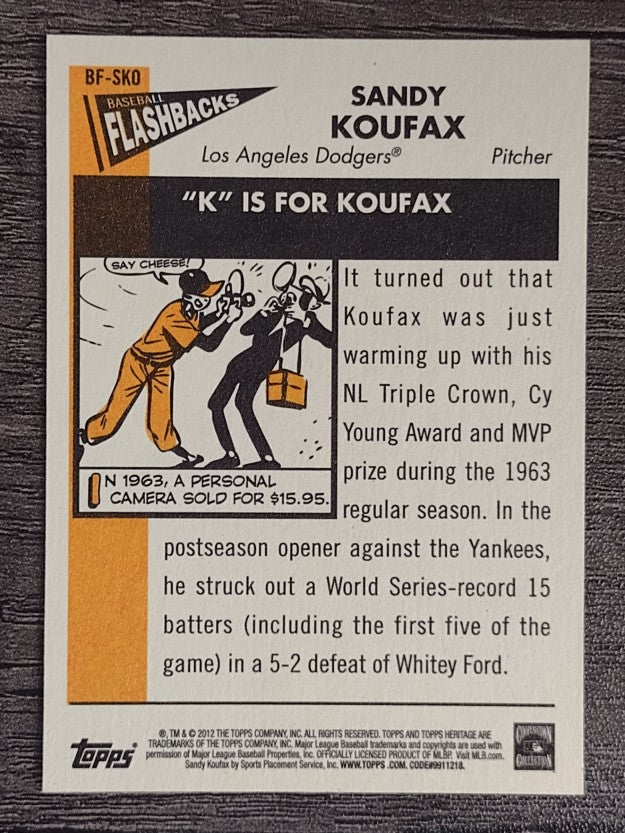2012 Topps Heritage Baseball Flashbacks #SKO Sandy Koufax (EXMT)