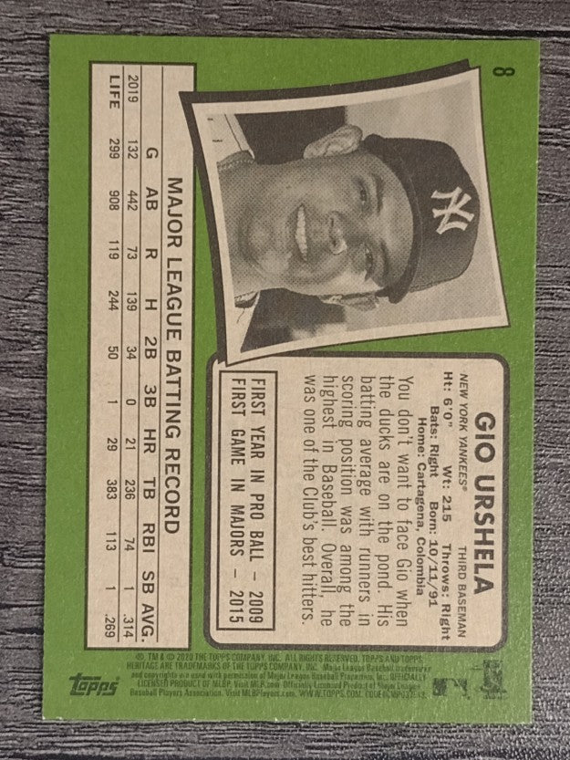 2020 Topps Heritage #8 Gio Urshela
