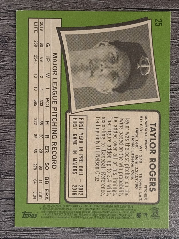 2020 Topps Heritage #25 Taylor Rogers
