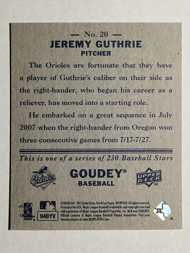 2008 Upper Deck Goudey Mini Blue Backs #20 Jeremy Guthrie