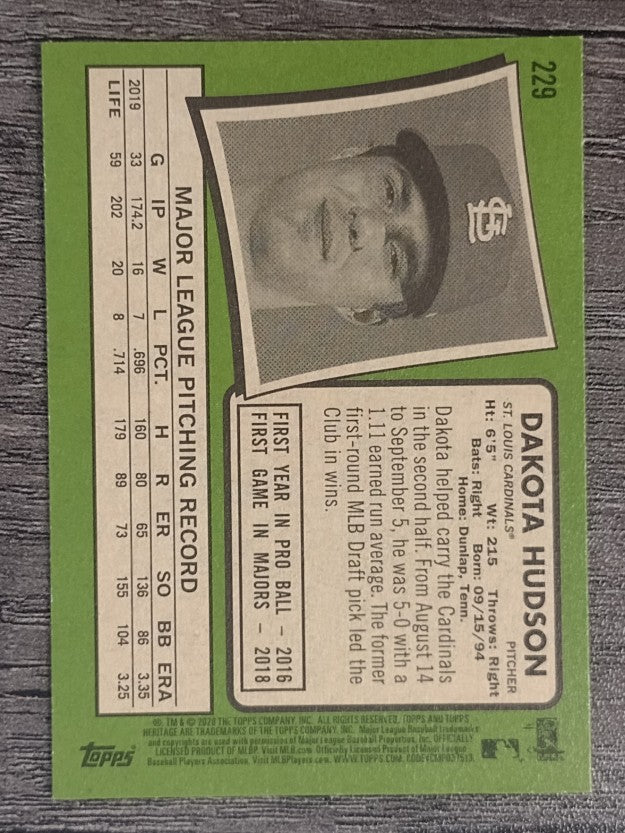 2020 Topps Heritage #229 Dakota Hudson