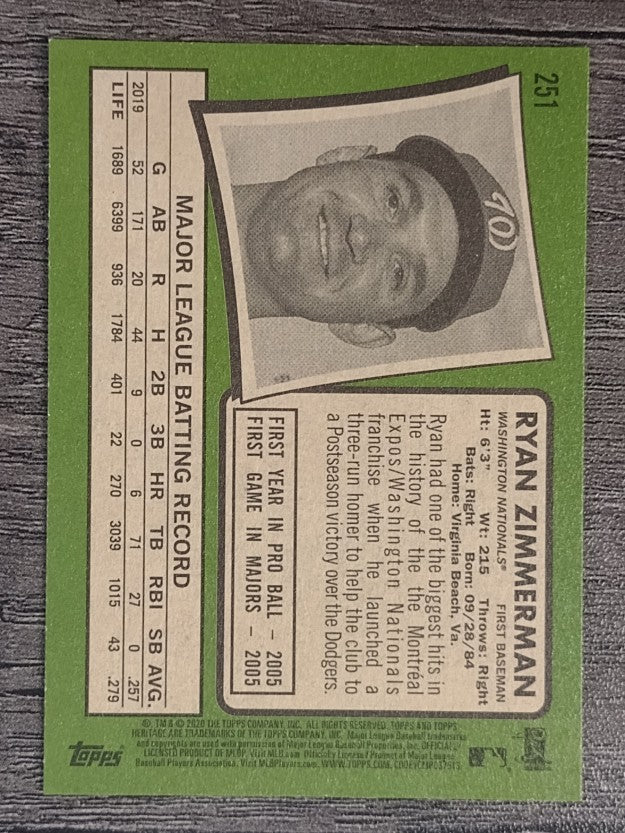 2020 Topps Heritage #251 Ryan Zimmerman