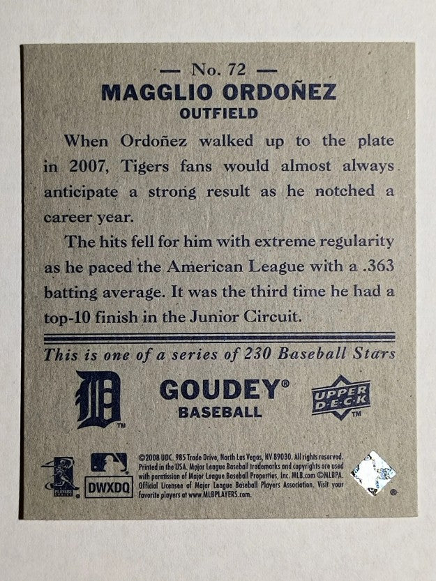 2008 Upper Deck Goudey Mini Blue Backs #72 Magglio Ordonez