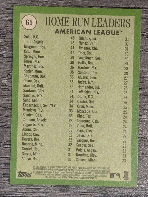 2020 Topps Heritage #65 Jorge Soler/Alex Bregman/Nelson Cruz/Mike Trout LL