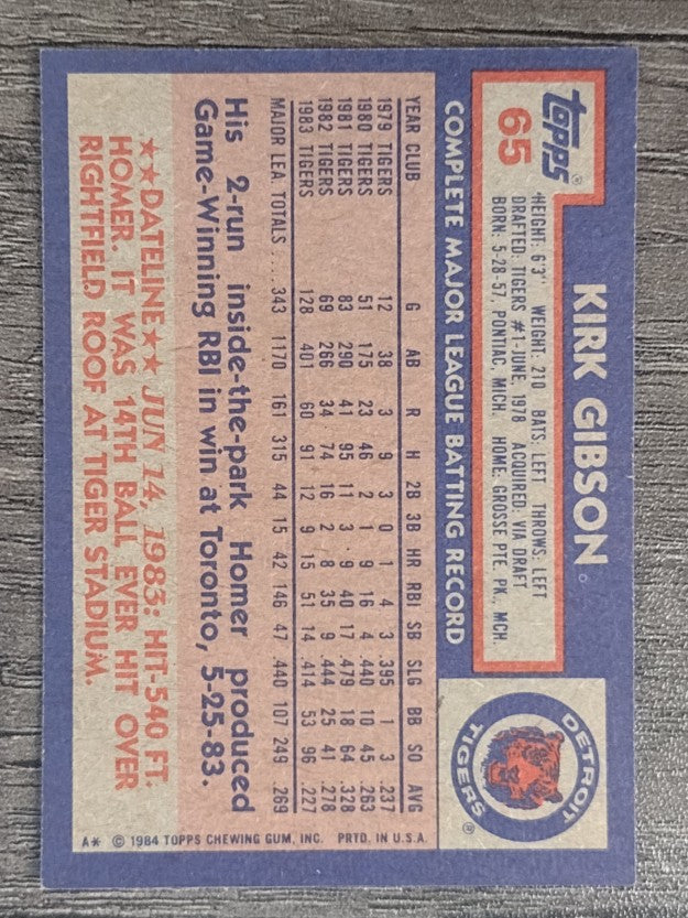 1984 Topps #65 Kirk Gibson