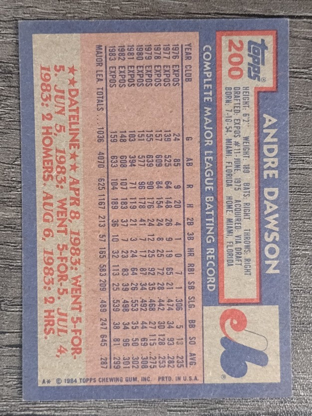 1984 Topps #200 Andre Dawson
