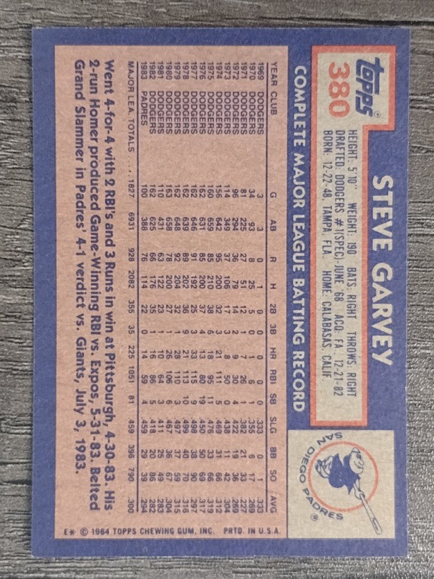 1984 Topps #380 Steve Garvey