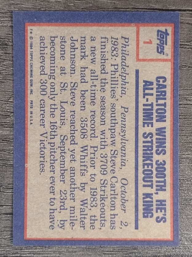 1984 Topps #1 Steve Carlton HL
