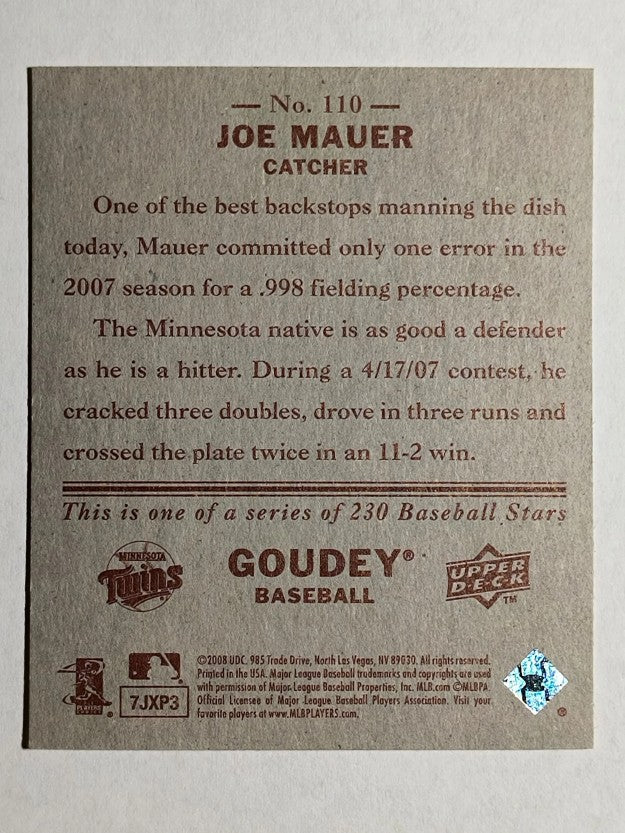 2008 Upper Deck Goudey Mini Red Backs #110 Joe Mauer