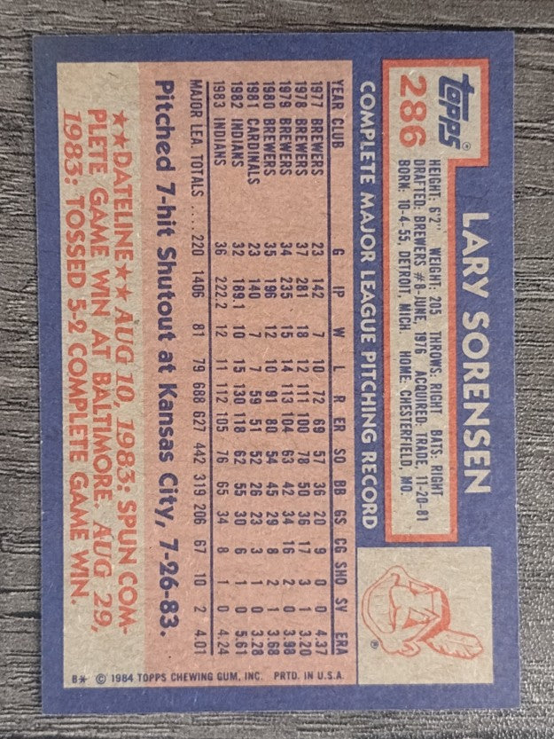1984 Topps #286 Lary Sorensen