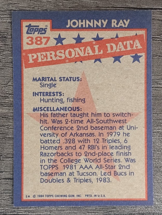 1984 Topps #387 Johnny Ray AS