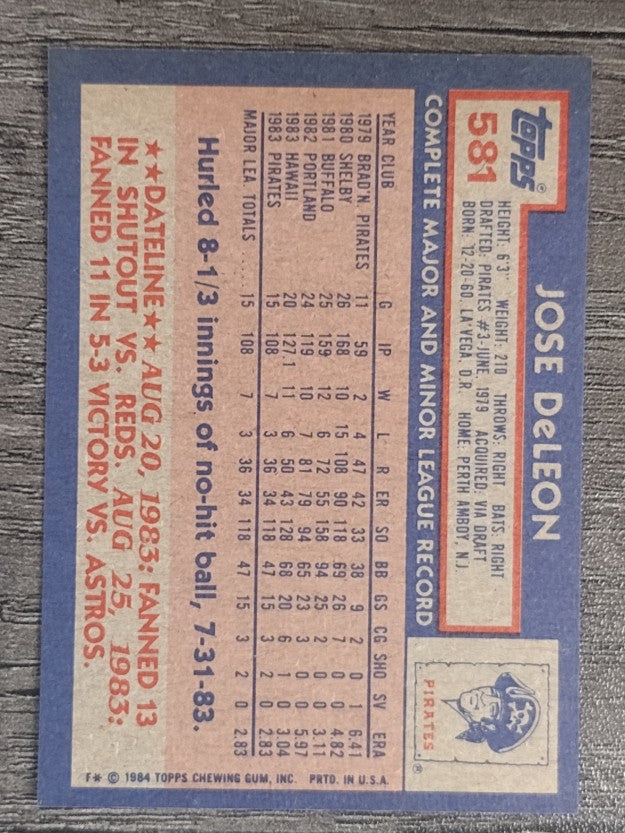 1984 Topps #581 Jose DeLeon RC