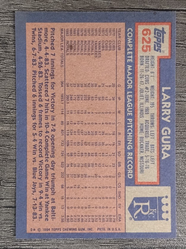 1984 Topps #625 Larry Gura