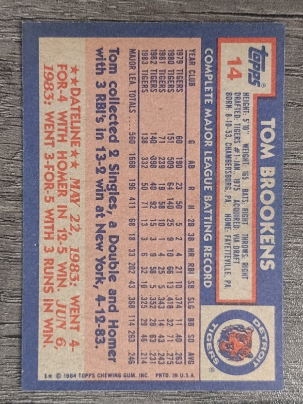 1984 Topps #14 Tom Brookens