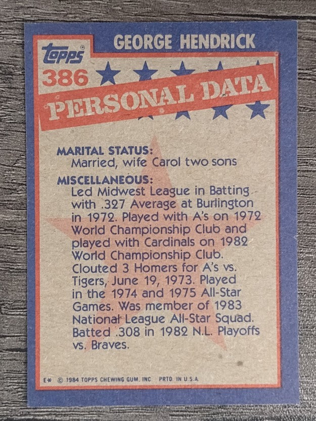 1984 Topps #386 George Hendrick AS