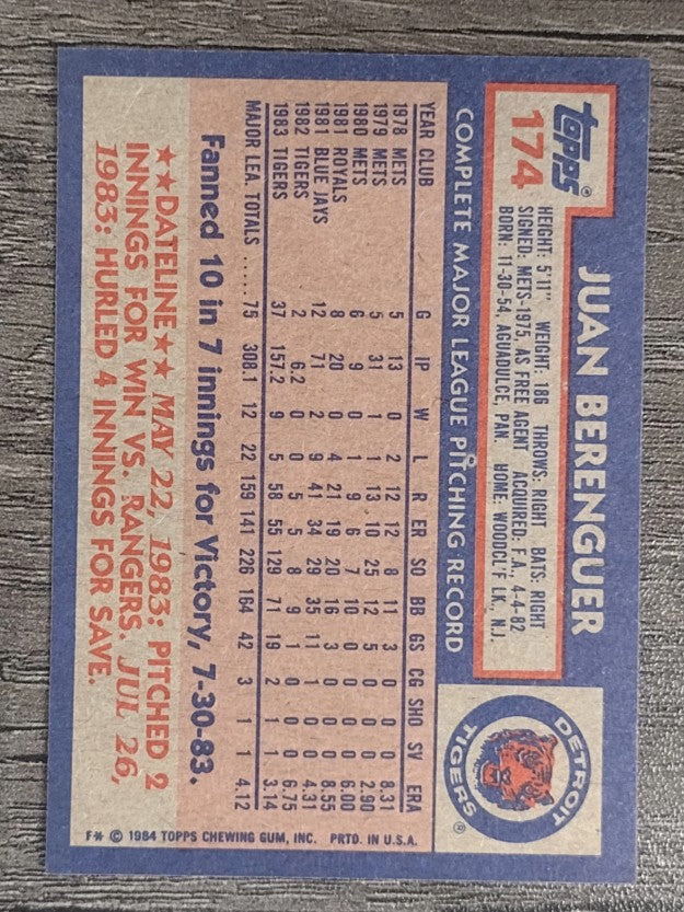 1984 Topps #174 Juan Berenguer