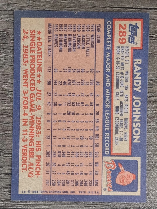 1984 Topps #289 Randy Johnson