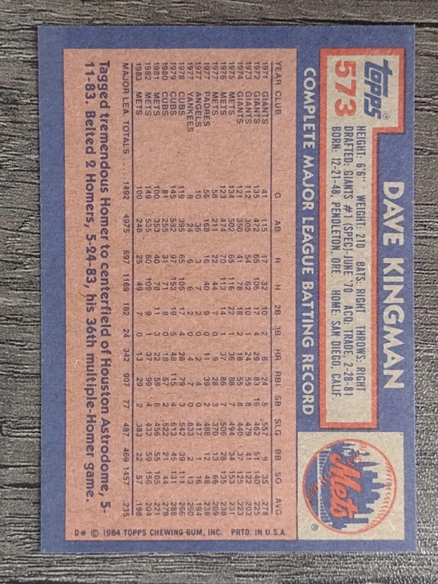 1984 Topps #573 Dave Kingman