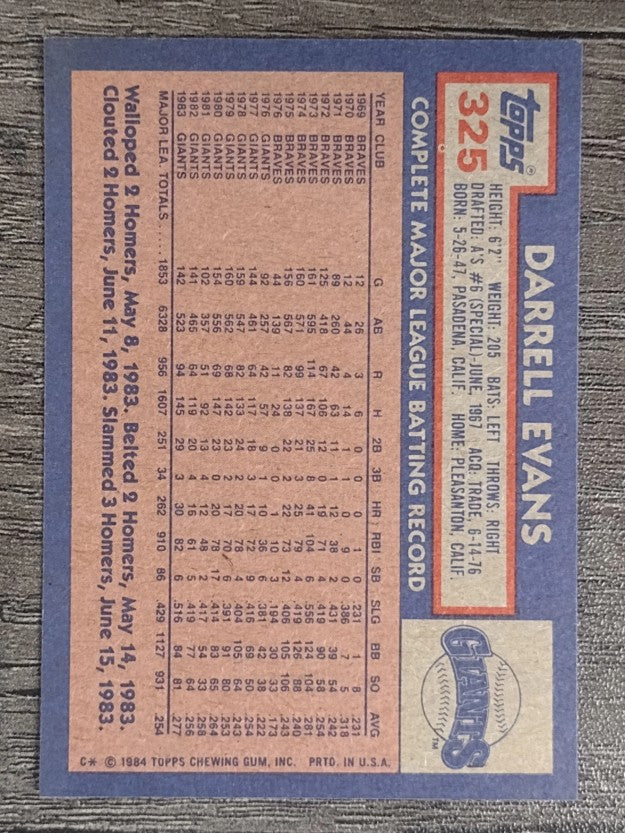 1984 Topps #325 Darrell Evans