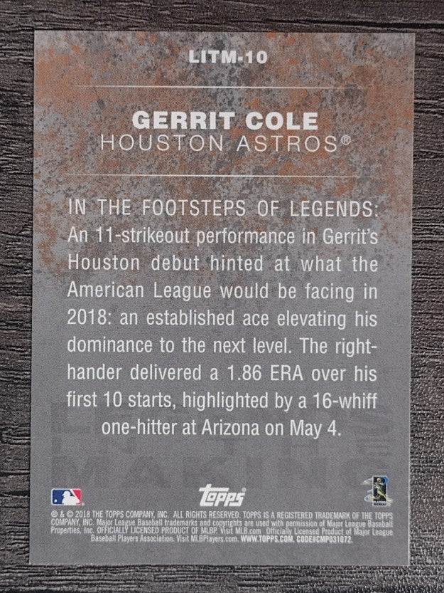 2018 Topps Update Legends in the Making #LITM10 Gerrit Cole