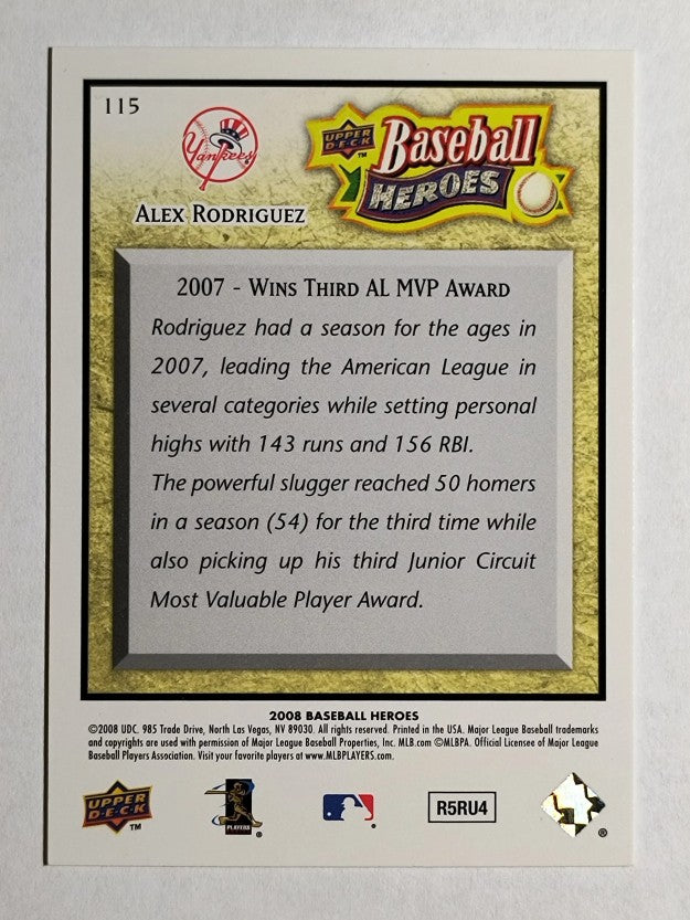 2008 Upper Deck Heroes #115 Alex Rodriguez