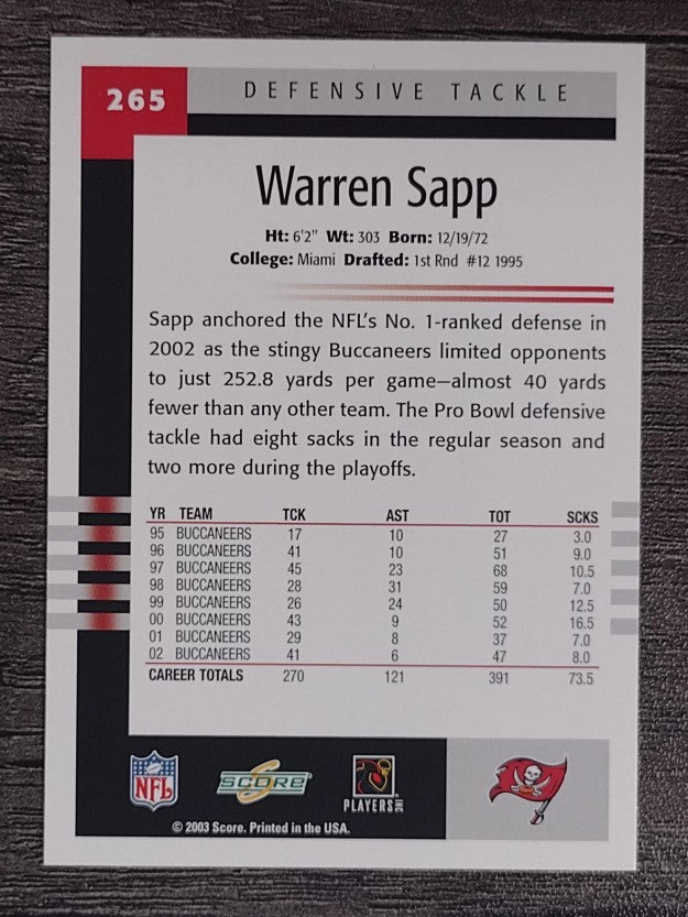 2003 Score #265 Warren Sapp