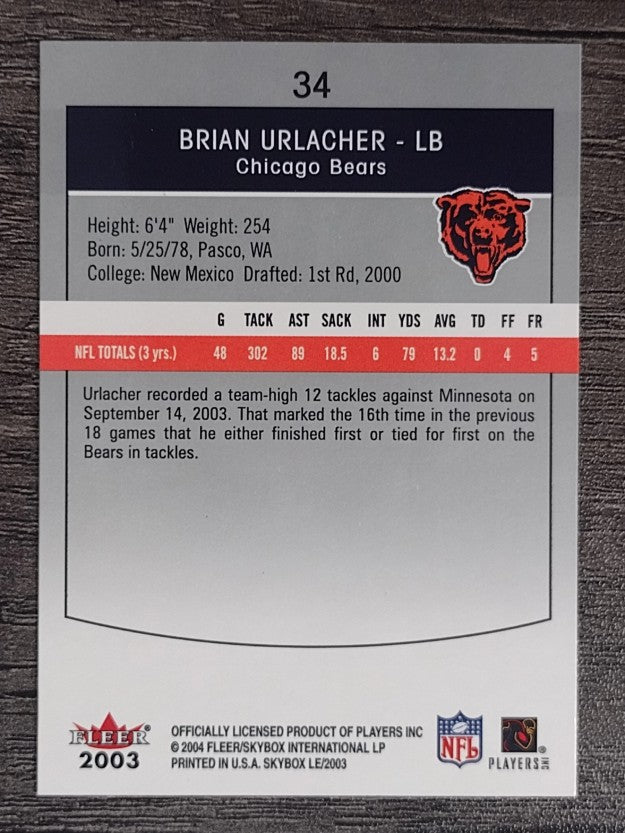2003 SkyBox LE Retail #34 Brian Urlacher