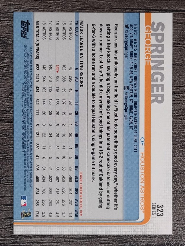2019 Topps #323 George Springer
