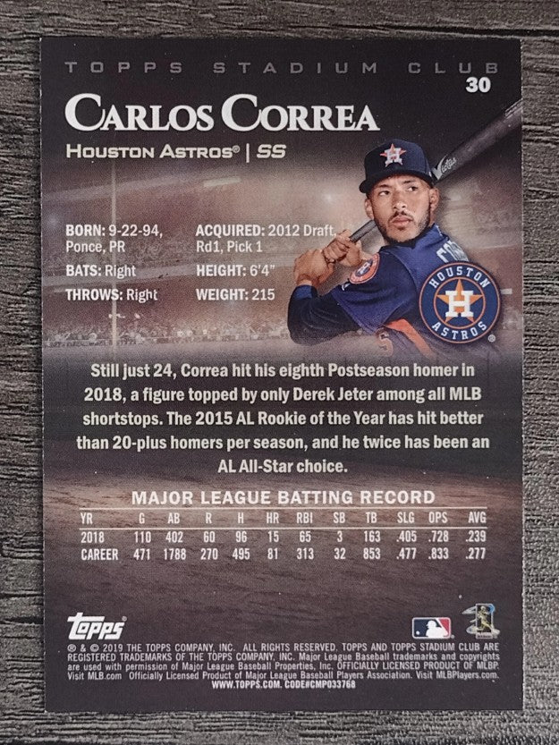 2019 Stadium Club #30 Carlos Correa