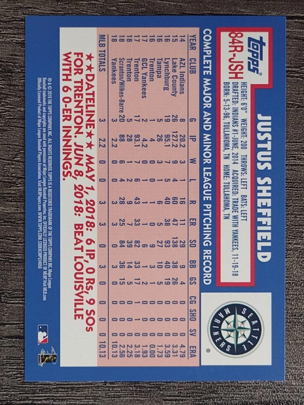 2019 Topps '84 Topps Rookies #84RJSH Justus Sheffield