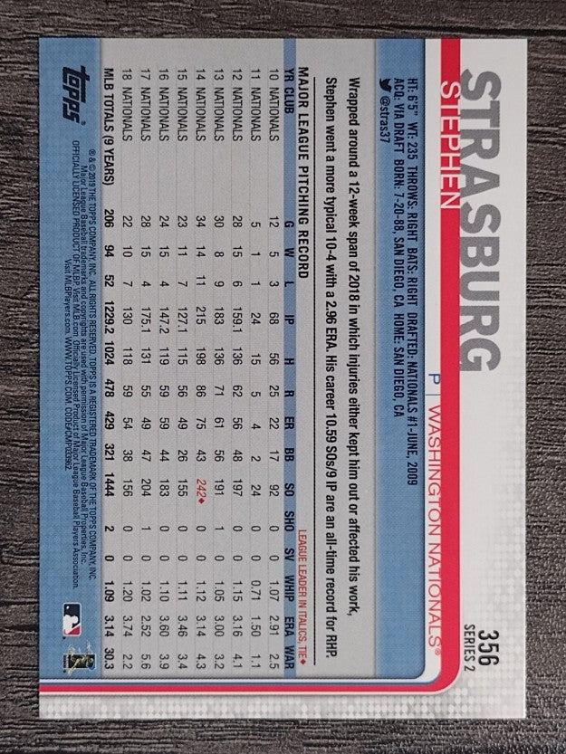2019 Topps #356 Stephen Strasburg