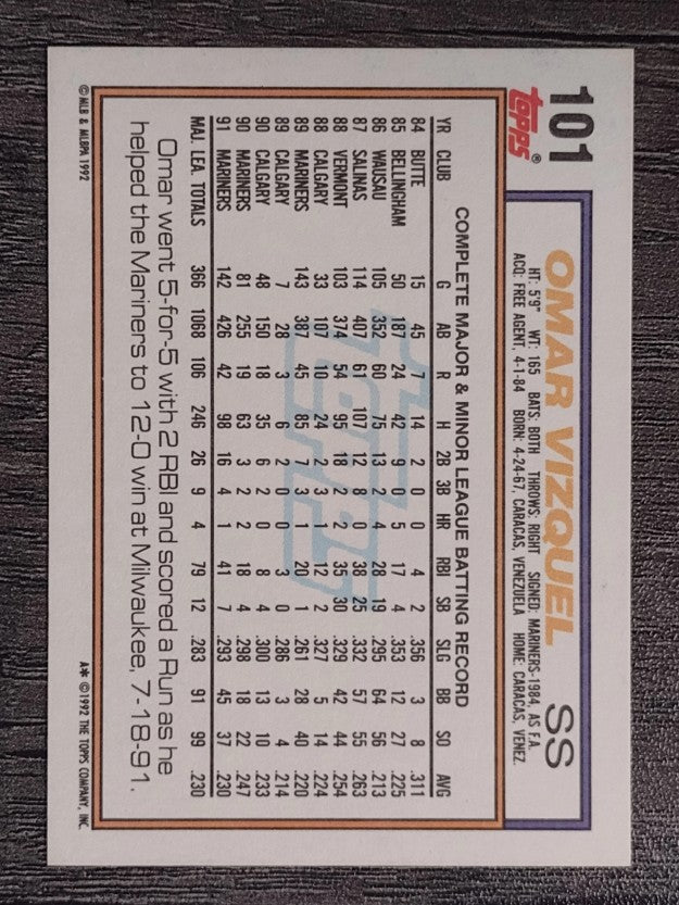 1992 Topps #101 Omar Vizquel