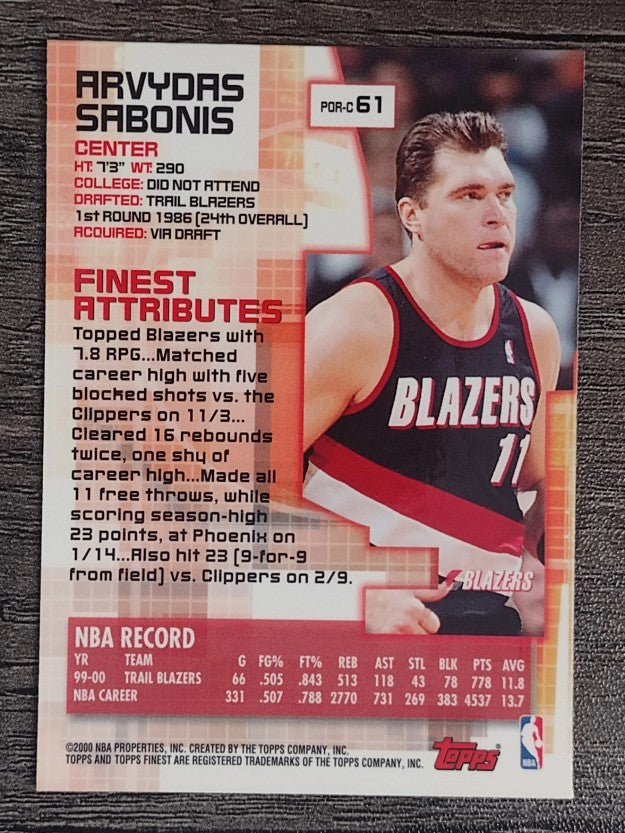 2000-01 Finest #61 Arvydas Sabonis