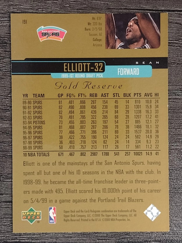 1999-00 Upper Deck Gold Reserve #191 Sean Elliott