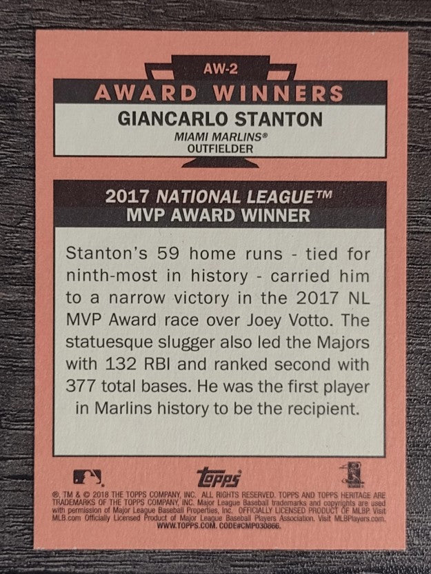 2018 Topps Heritage Award Winners #AW2 Giancarlo Stanton