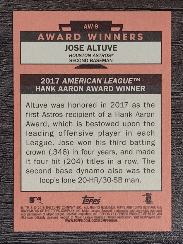 2018 Topps Heritage Award Winners #AW9 Jose Altuve