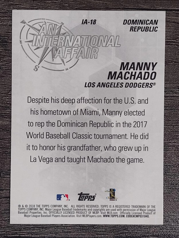 2018 Topps Update An International Affair #IA18 Manny Machado