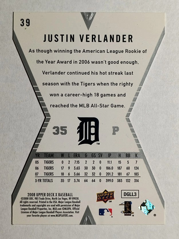 2008 Upper Deck X Die Cut #39 Justin Verlander