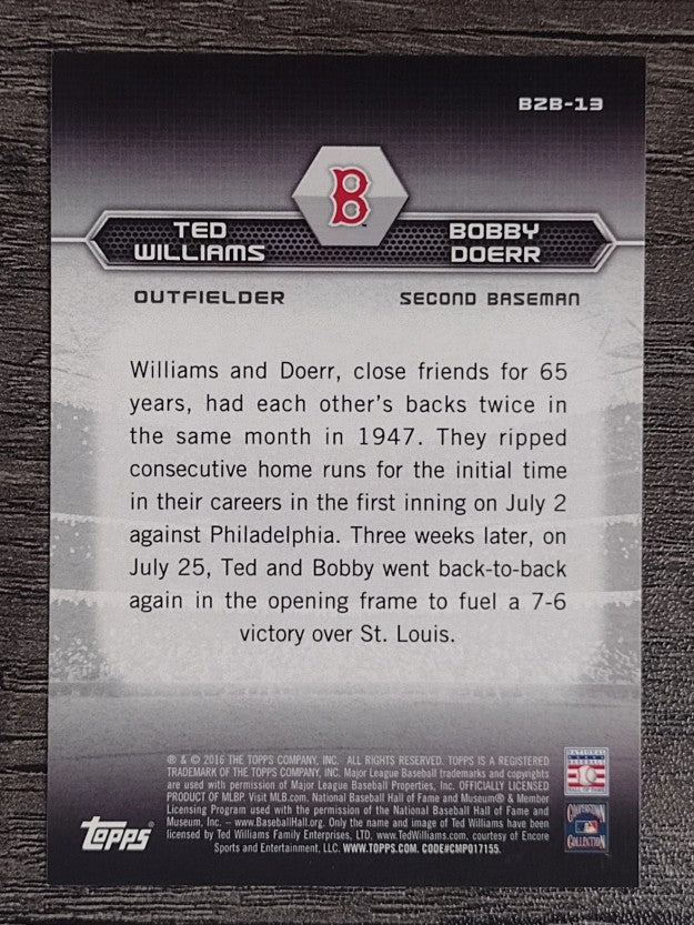 2016 Topps Back to Back #B2B13 Bobby Doerr/Ted Williams