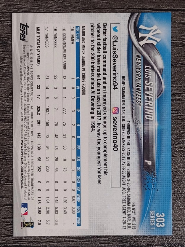 2018 Topps Rainbow Foil #303 Luis Severino