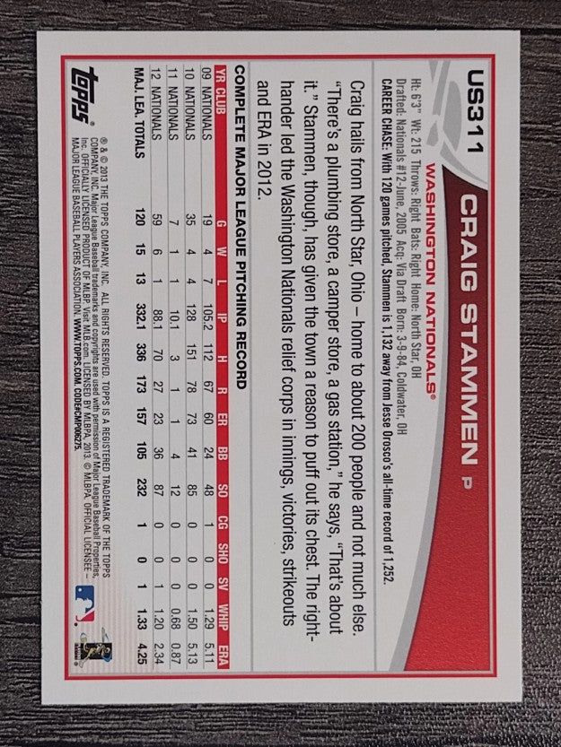 2013 Topps Update Wal-Mart Blue Border #US311 Craig Stammen