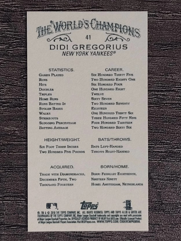 2018 Topps Allen and Ginter Mini #41 Didi Gregorius
