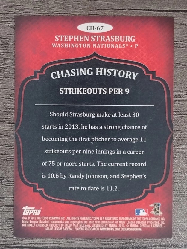 2013 Topps Chasing History #CH67 Stephen Strasburg