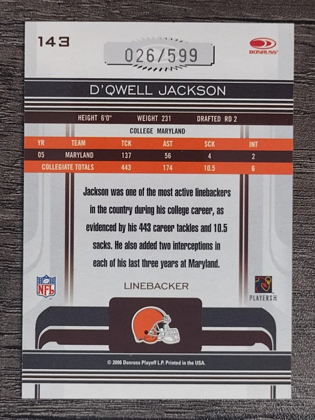 2006 Donruss Gridiron Gear Retail #143 D'Qwell Jackson RC