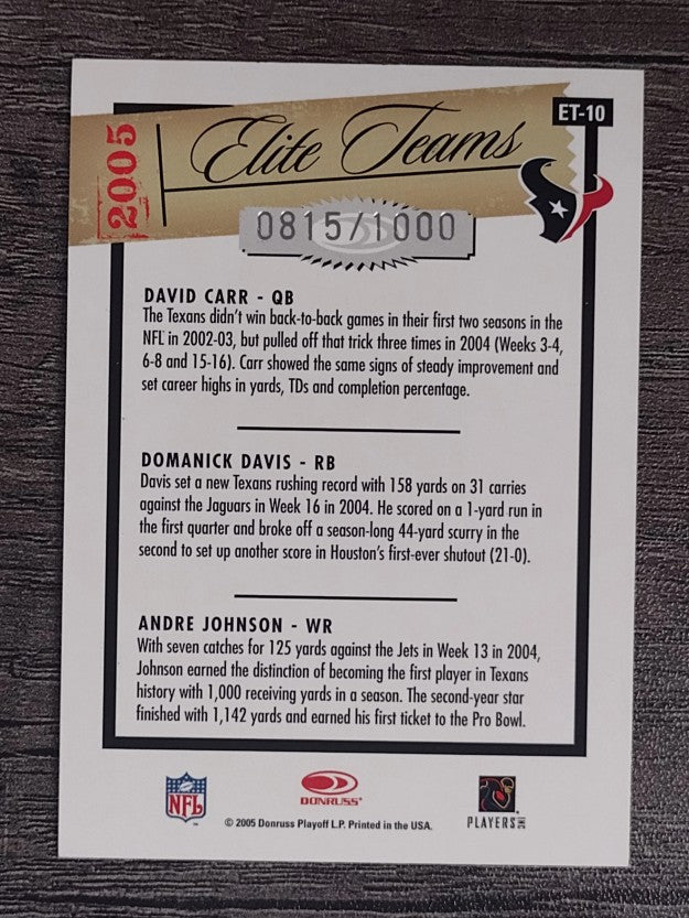 2005 Donruss Elite Elite Teams Silver David Carr/Domanick Davis/Andre Johnson