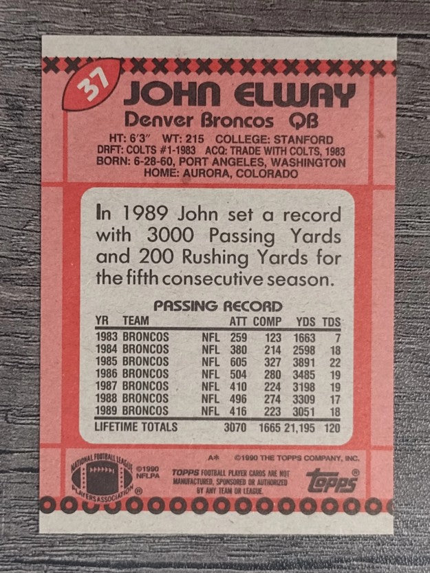 1990 Topps Disclaimer Back #37 John Elway