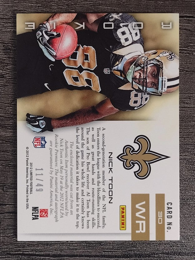 2012 Limited Rookie Jumbo Jerseys Autographs Jersey Number #30 Nick Toon
